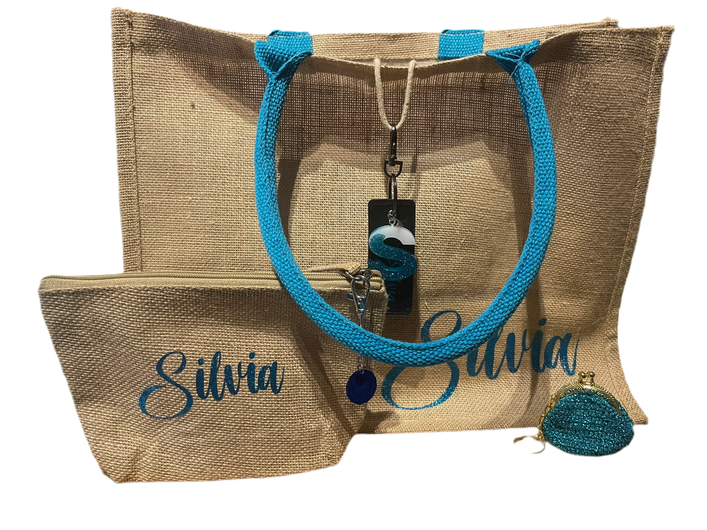 Borsa in Juta con manici colorati