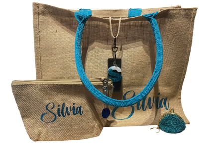 Borsa in Juta con manici colorati