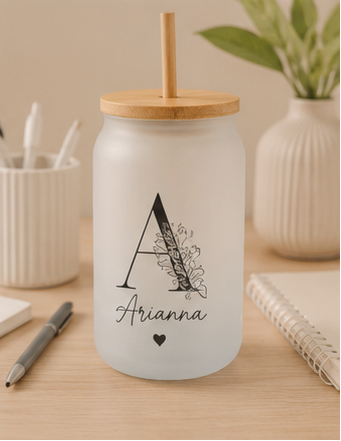 Bicchiere Personalizzato in Vetro Effetto Ghiaccio con Cannuccia